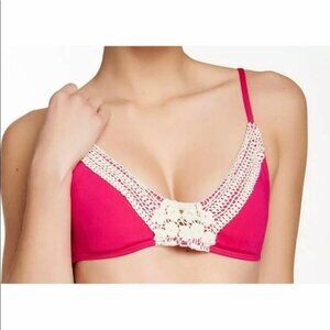 Lucky Brand Natural Conn Padded crochet Bikini Top swim size S New w tags